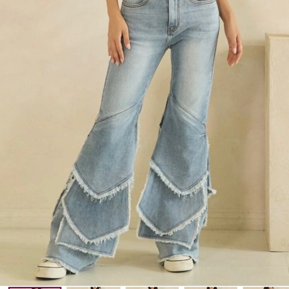 Oli & Hali jeans Tiered Fringe Flare Jeans womens size medium OH! Jeans western
